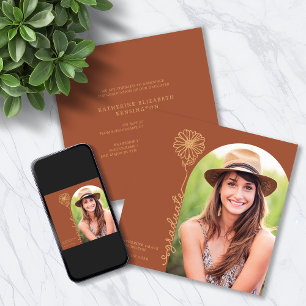 Terracotta Gold Handwritten Floral Arch Graduation Invitation