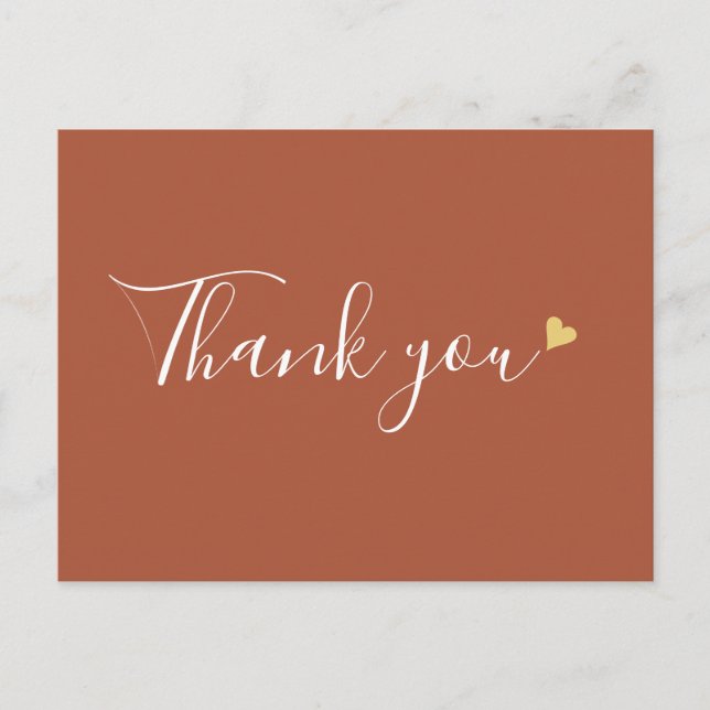 Terracotta Gold Heart Script Business Thank You Postcard (Front)