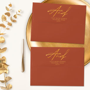 Terracotta Gold Modern Classic Typography Wedding Envelope