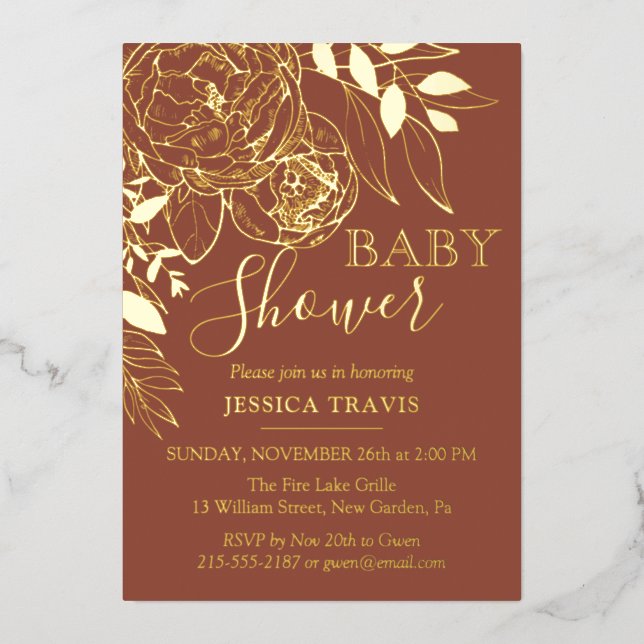 Terracotta & Gold Modern Floral Baby Shower (Front)
