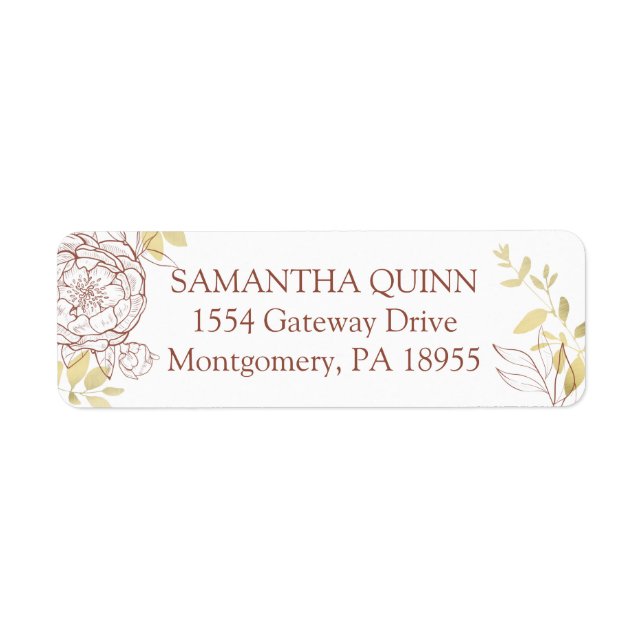 Terracotta & Gold Peony Floral Return Address (Front)