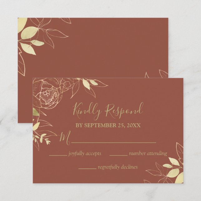 Terracotta & Gold Peony Floral Wedding RSVP Card (Front/Back)