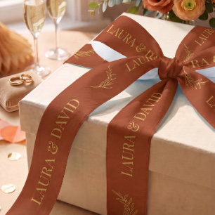 Terracotta Gold Personalised Wedding Gift Ribbon Satin Ribbon