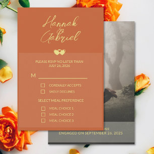 Terracotta Gold Photo Wedding RSVP Response Card