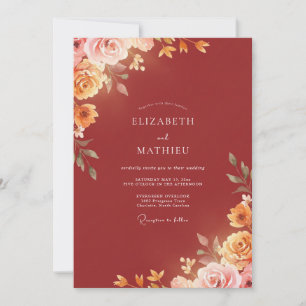 Terracotta Gold Ranunculus Soft Eucalyptus Wedding Invitation