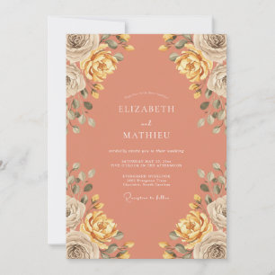 Terracotta Gold Rose Wedding Invitation