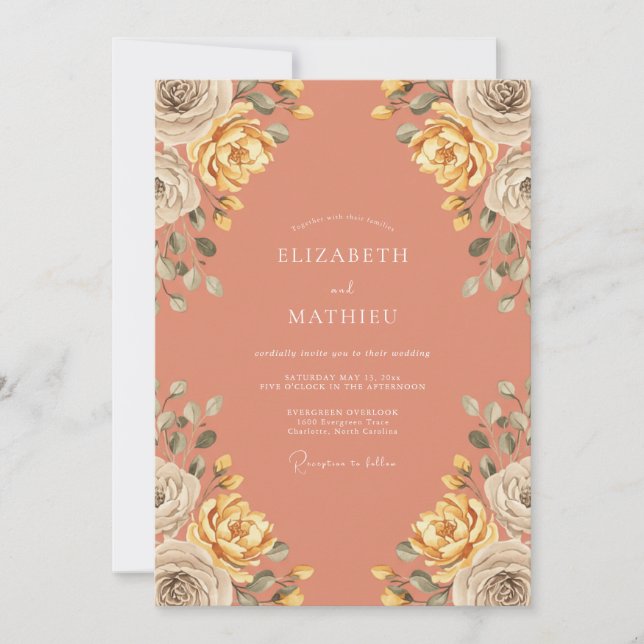 Terracotta Gold Rose Wedding Invitation (Front)