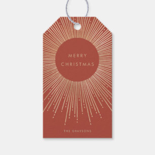Terracotta &Gold Sunburst Art Deco Merry Christmas Gift Tags