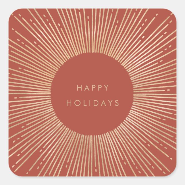 Terracotta & Gold sunburst frame art deco Holidays Square Sticker (Front)