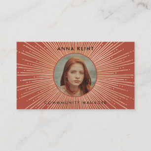 Terracotta & Gold sunburst frame art deco photo Business Card