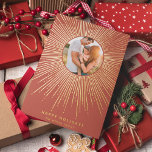 Terracotta & Gold sunburst frame art deco photo Foil Holiday Card<br><div class="desc">A minimalist and slightly retro art deco terracotta and gold holiday cards collection,  with striking sunburst frames. Easily customisable with your family picture,  and greeting message.</div>