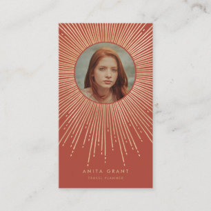 Terracotta & Gold sunburst frame art deco vertical Business Card