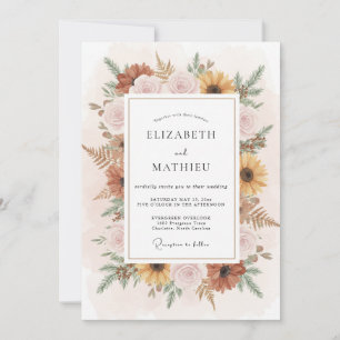Terracotta Gold Sunflower Eucalyptus Wedding Invitation