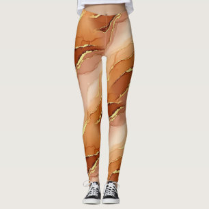 Terracotta Gold Vein Marble - Warm Luxury (6) Leggings