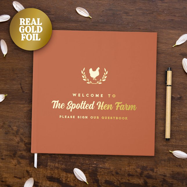 Terracotta Golden Hen Wreath Farmhouse Rental Guest Book (Creator Uploaded)