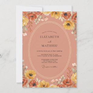 Terracotta Golden Ranunculus Dusty Eucalyptus Wedd Invitation