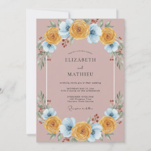 Terracotta Golden Ranunculus Eucalyptus Wedding Invitation