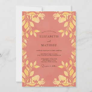 Terracotta Golden Vine Wedding Invitation