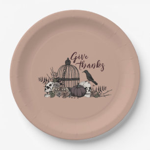 Terracotta Gothic Skulls Give Thanks Dinner Party Paper Plate