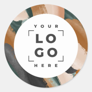 Terracotta, green abstract painted minimal modern classic round sticker