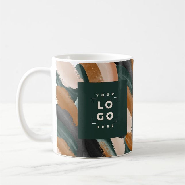 Terracotta, green abstract painted minimal modern  coffee mug (Left)