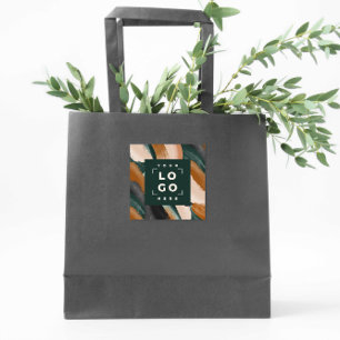 Terracotta, green abstract painted minimal modern square sticker