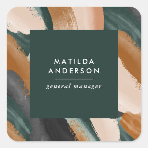 Terracotta, green abstract painted minimal modern  square sticker