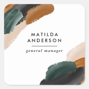 Terracotta, green abstract painted minimal modern  square sticker