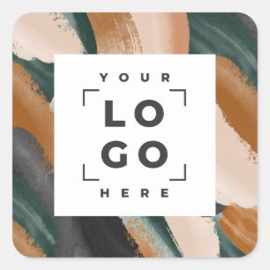 Terracotta, green abstract painted minimal modern square sticker