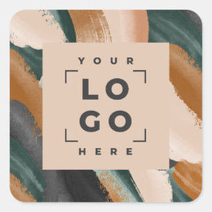 Terracotta, green abstract painted minimal modern square sticker