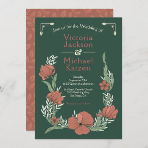 Terracotta & Green  Craftsman Floral  Wedding Invitation