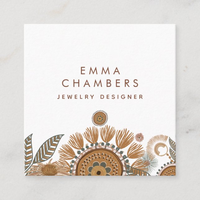 Terracotta Green Jewellery Designer  Square Business Card (Front)