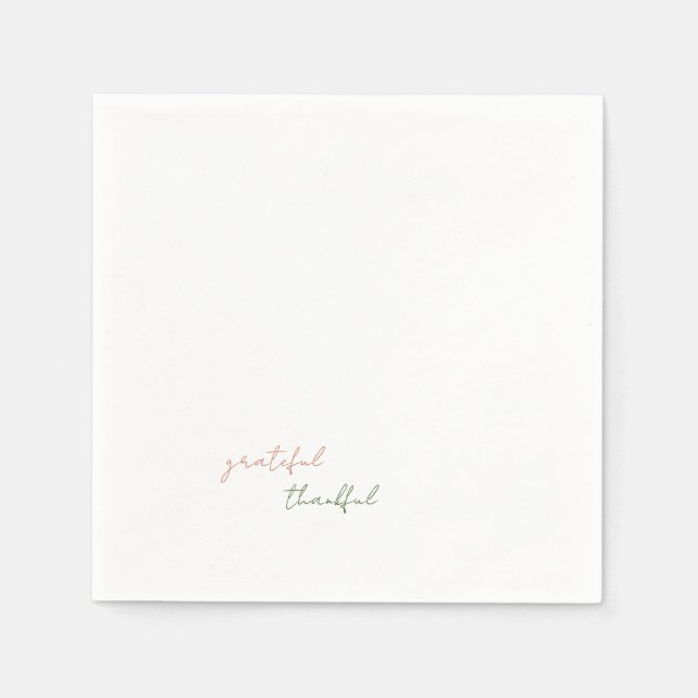 Terracotta & Green Script Grateful Thankful Napkin (Front)