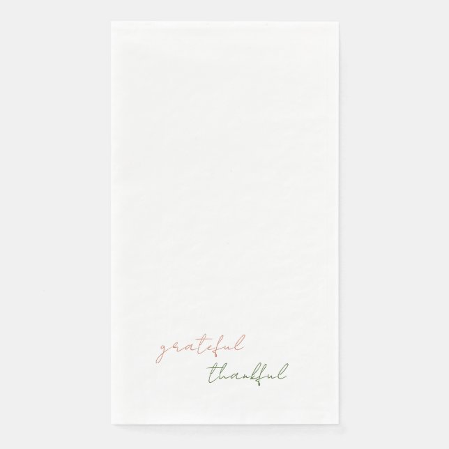 Terracotta & Green Script Grateful Thankful Napkin (Front)