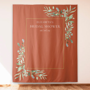 Terracotta Greenery Bridal Shower Photo Backdrop Tapestry