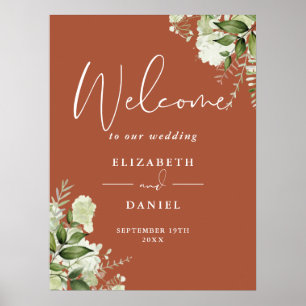 Terracotta Greenery Floral Wedding Welcome Sign