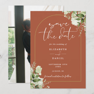 Terracotta Greenery Gold Arch Photo Wedding Save The Date