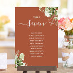 Terracotta Greenery Seating Plan Table Number<br><div class="desc">These elegant terracotta botanical greenery leaves wedding table numbers can be personalised with your guests' seating plan set in chic typography. The cards are printed on the front and back (double-sided). Designed by Thisisnotme©</div>