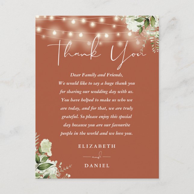 Terracotta Greenery Thank You Wedding Place Card (Front)