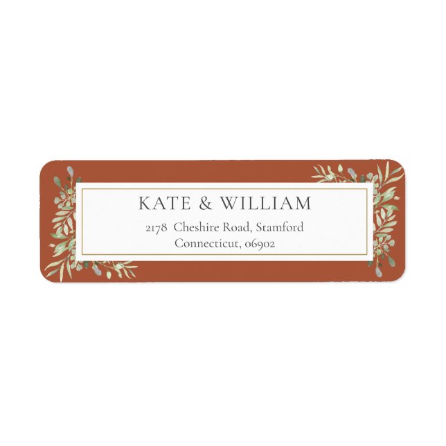 Terracotta Greenery Watercolor Foliage Address (Front)