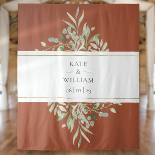 Terracotta Greenery Wedding Photo Booth Backdrop Tapestry
