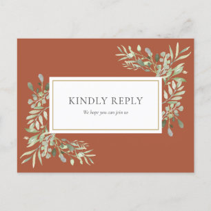 Terracotta Greenery Wedding RSVP Postcard
