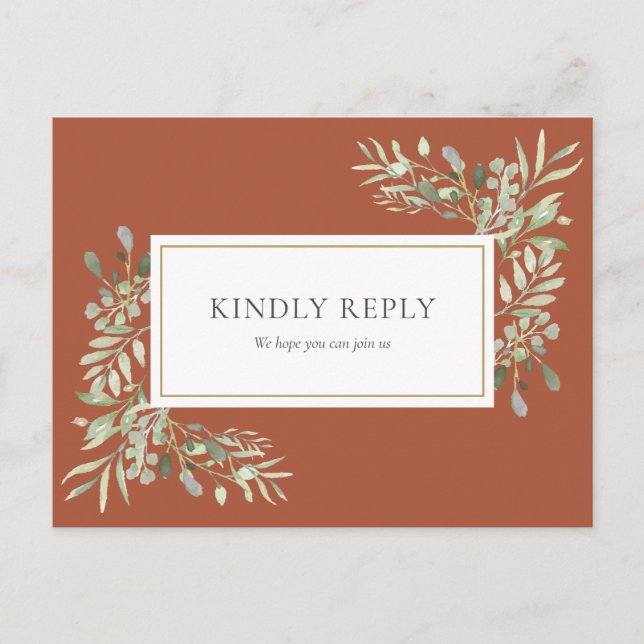 Terracotta Greenery Wedding RSVP Postcard (Front)