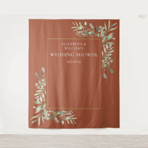 Terracotta Greenery Wedding Shower Photo Backdrop Tapestry