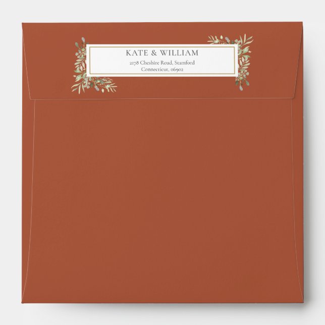 Terracotta Greenery Wedding Square Envelope (Back (Top Flap))