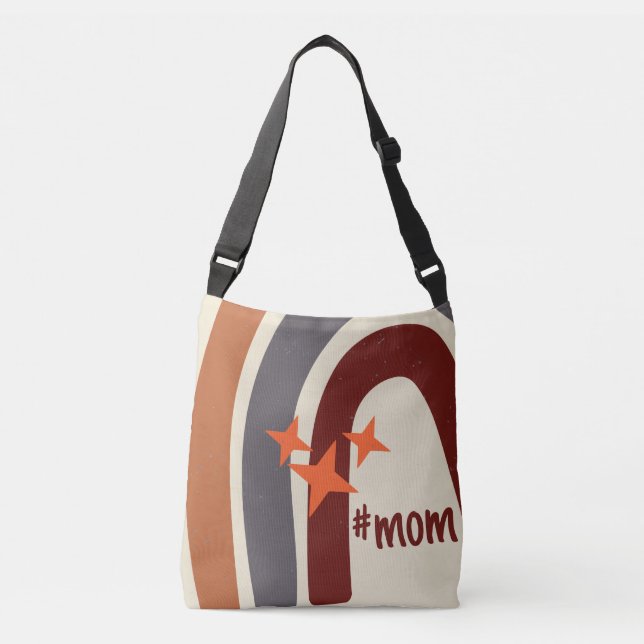 Terracotta Grey Bohemian Rainbow Personalised #mum Crossbody Bag (Front)