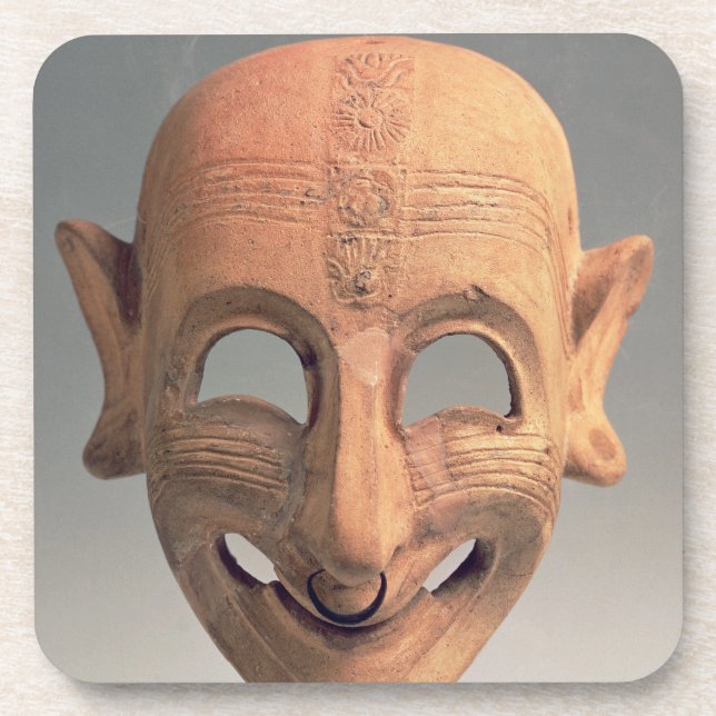 Terracotta grinning mask from San Sperate, 6th-5th Coaster (Front)