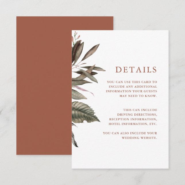 Terracotta Guest Information Enclosure Card (Front/Back)