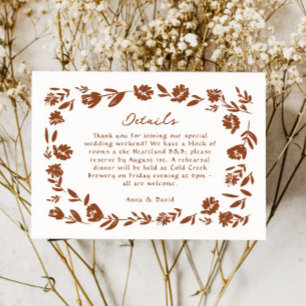 Terracotta Hand Drawn Flower Wedding Details RSVP Card