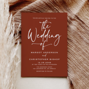 Terracotta Hand Lettered Calligraphy Wedding Invitation